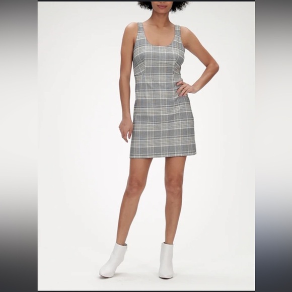 Banana Republic Plaid Mini Dress Black White Yellow Size 0 - Picture 8 of 8